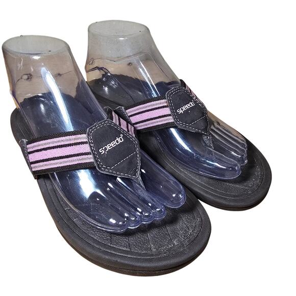 Women's  Brown Pink Speedo Flip Flops Size 7 Striped Sandals - Picture 1 of 7